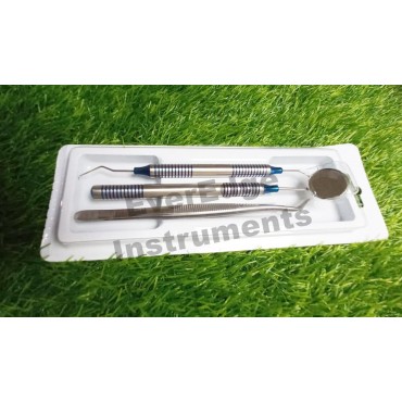 Examination Kit of 3pcs/ Explorer #5/London Tweezer/Mirror Handle with Head #5 / Practice Kit / Hollow Handle 9.5mm round / Titanium Coated