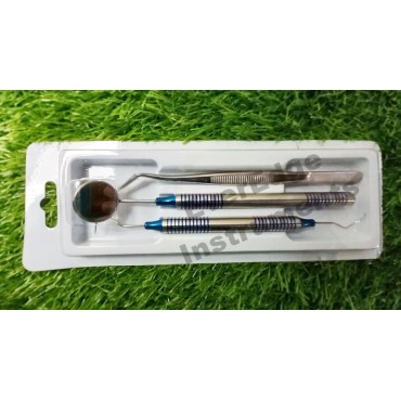Examination Kit of 3pcs/ Explorer #5/London Tweezer/Mirror Handle with Head #5 / Practice Kit / Hollow Handle 9.5mm round / Titanium Coated