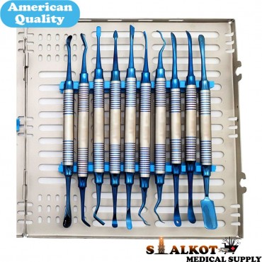 Periosteal Elevators kit of 10pcs  / Implant Elevators / Blueline / Lightweight Ergonomic Design 9.5mm / Surgical Instruments